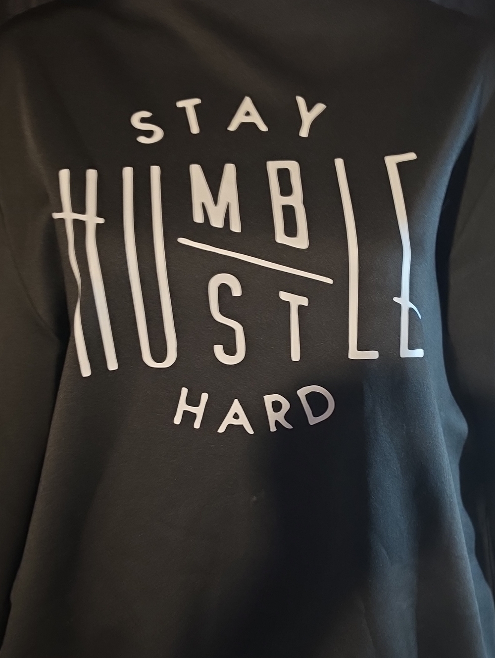 Black Lightweight Jacket  with Raised White 'Stay Humble Hustle Hard' Graphic
